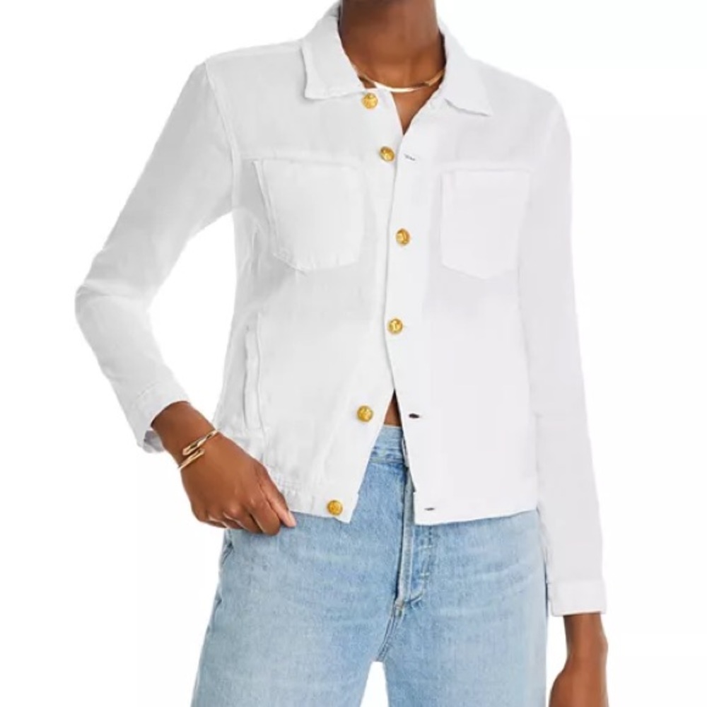 L'AGENCE Point Collar Celine Slim Femme 100% Linen Jacket - Gold Buttons XS - Picture 2 of 9